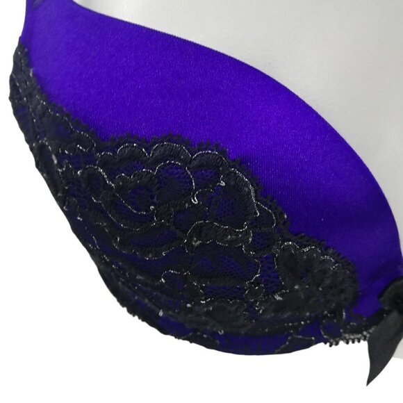 Victorias Secret Very Sexy Plunge Bra Blue Black Lace Size 32C Padded Underwire - Picture 10 of 10